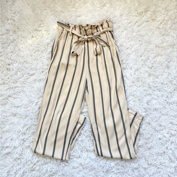 H&M Pants - H&M Beige and Black Striped Trousers
